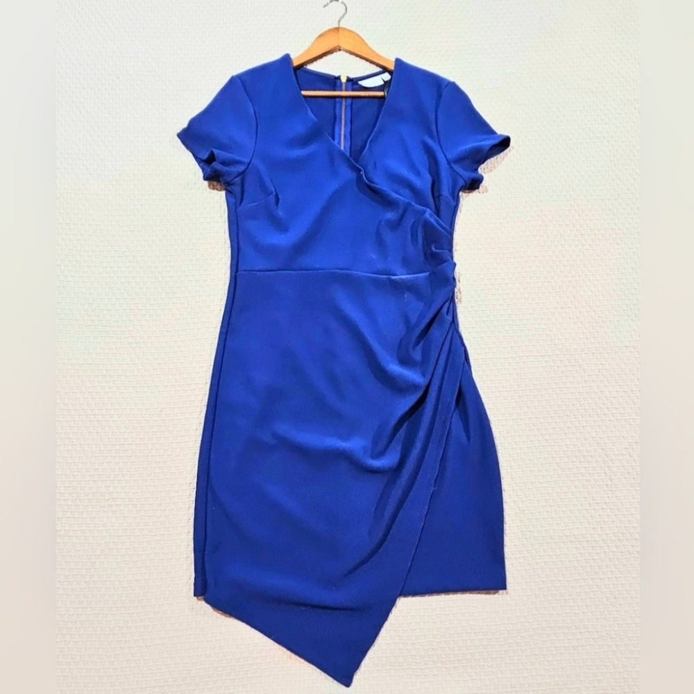 Bisou Bisou Cobalt Blue Ruched Sheath Cocktail Dress Size 14 - Picture 8 of 10